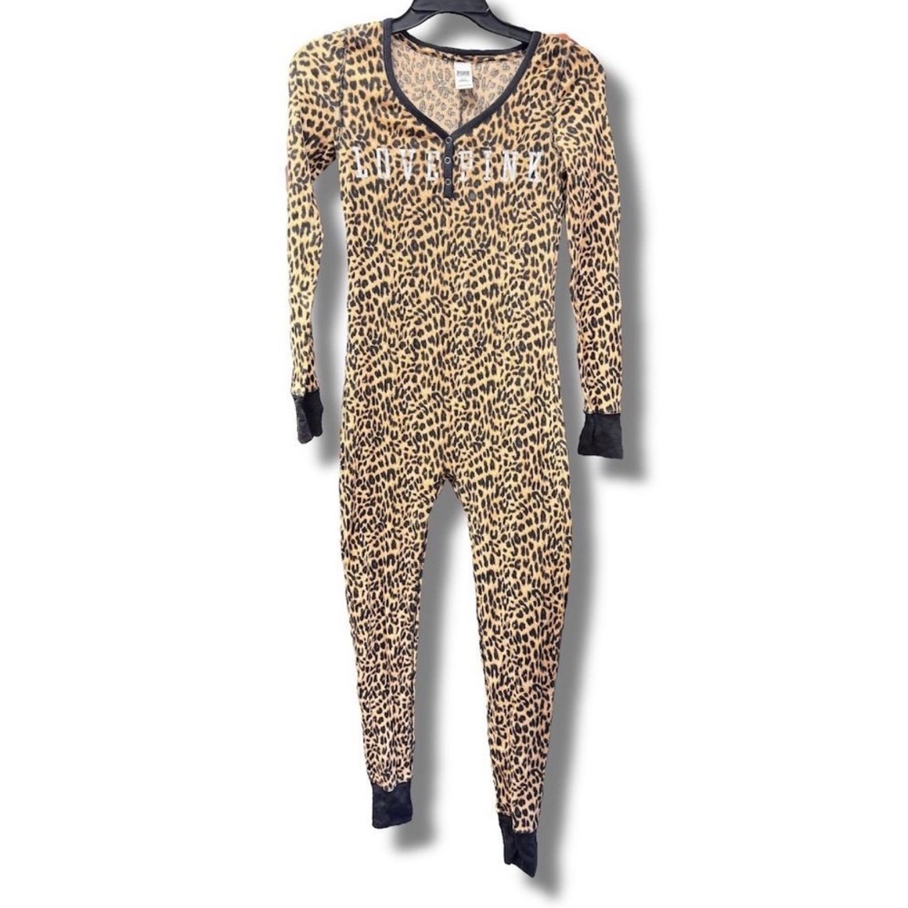 PINK Victoria's Secret Women's Leopard Cheetah Print One Piece Pajama Size Small